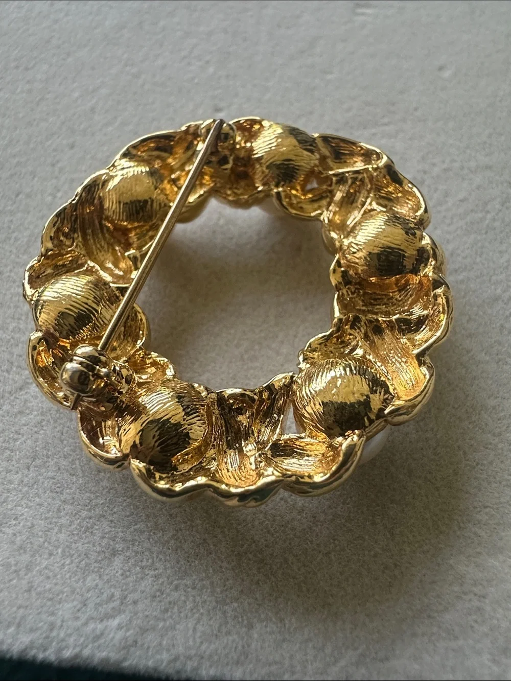 Napier Gold-Tone Wreath Brooch with Pearl Accents